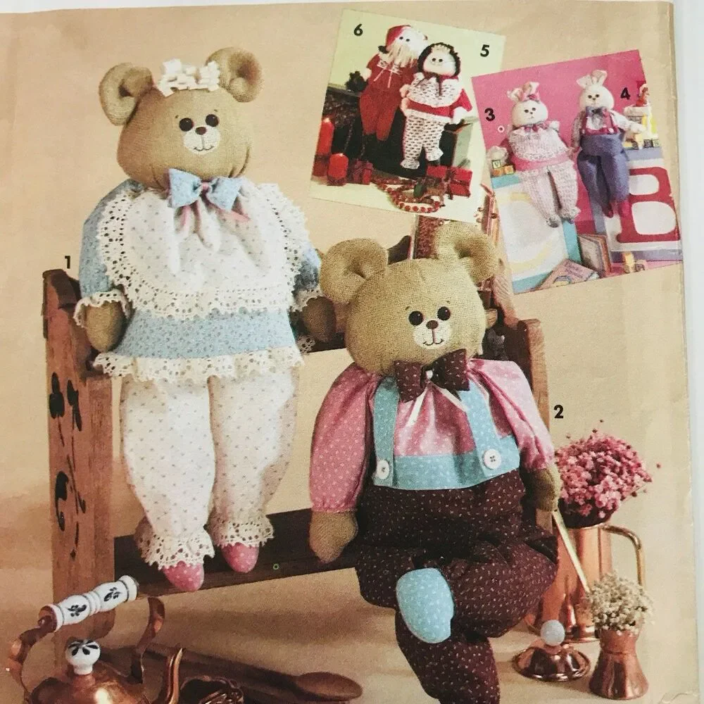 Simplicity Crafts Sewing Pattern 7548 Dressed Animal Doll with Wood Block Body